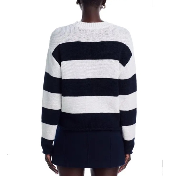 AQUA Drop Shoulder Cotton Striped Sweater – White/Black, Small - Picture 4 of 8